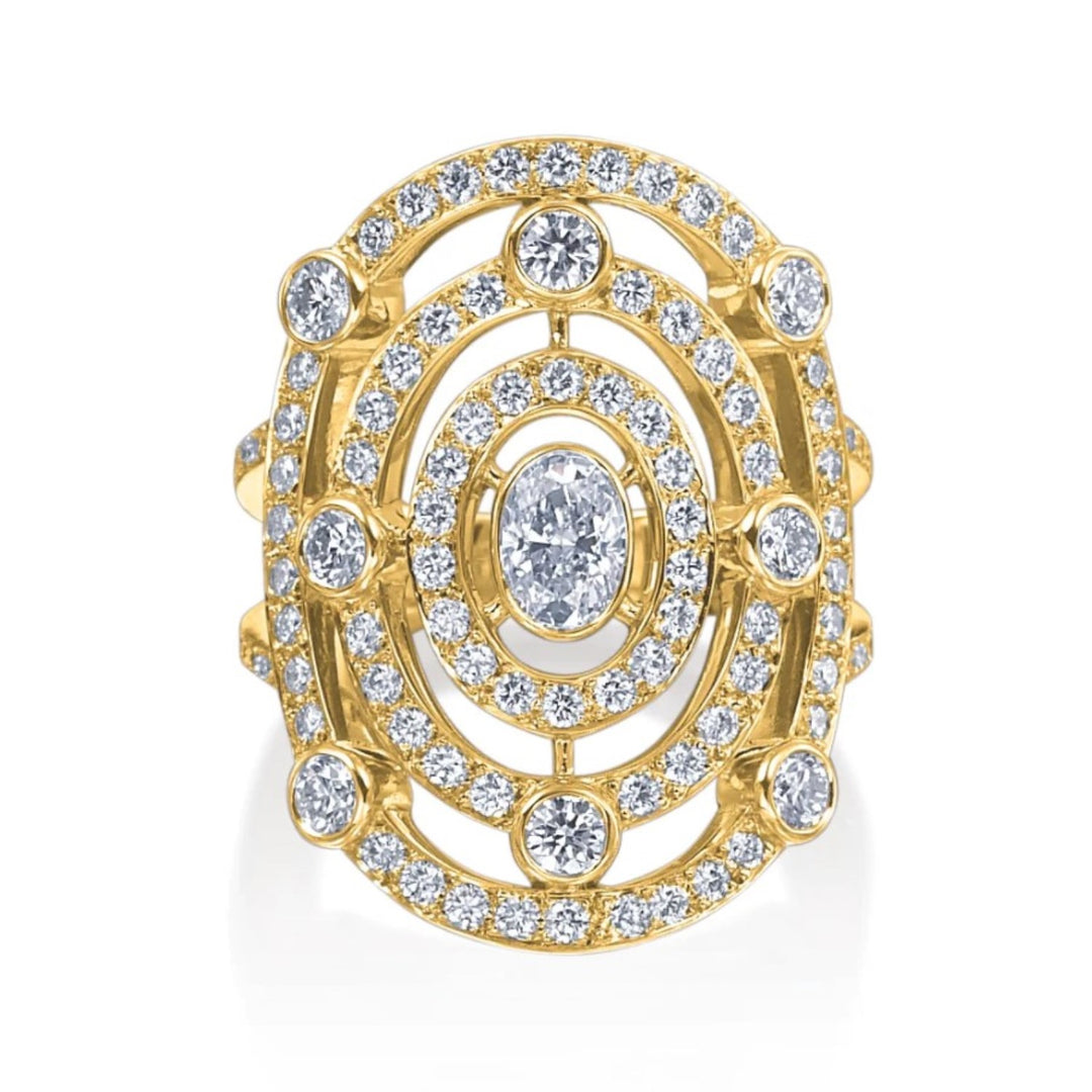 18K Yellow Gold And Diamond Carousel Ring - Size 6.5