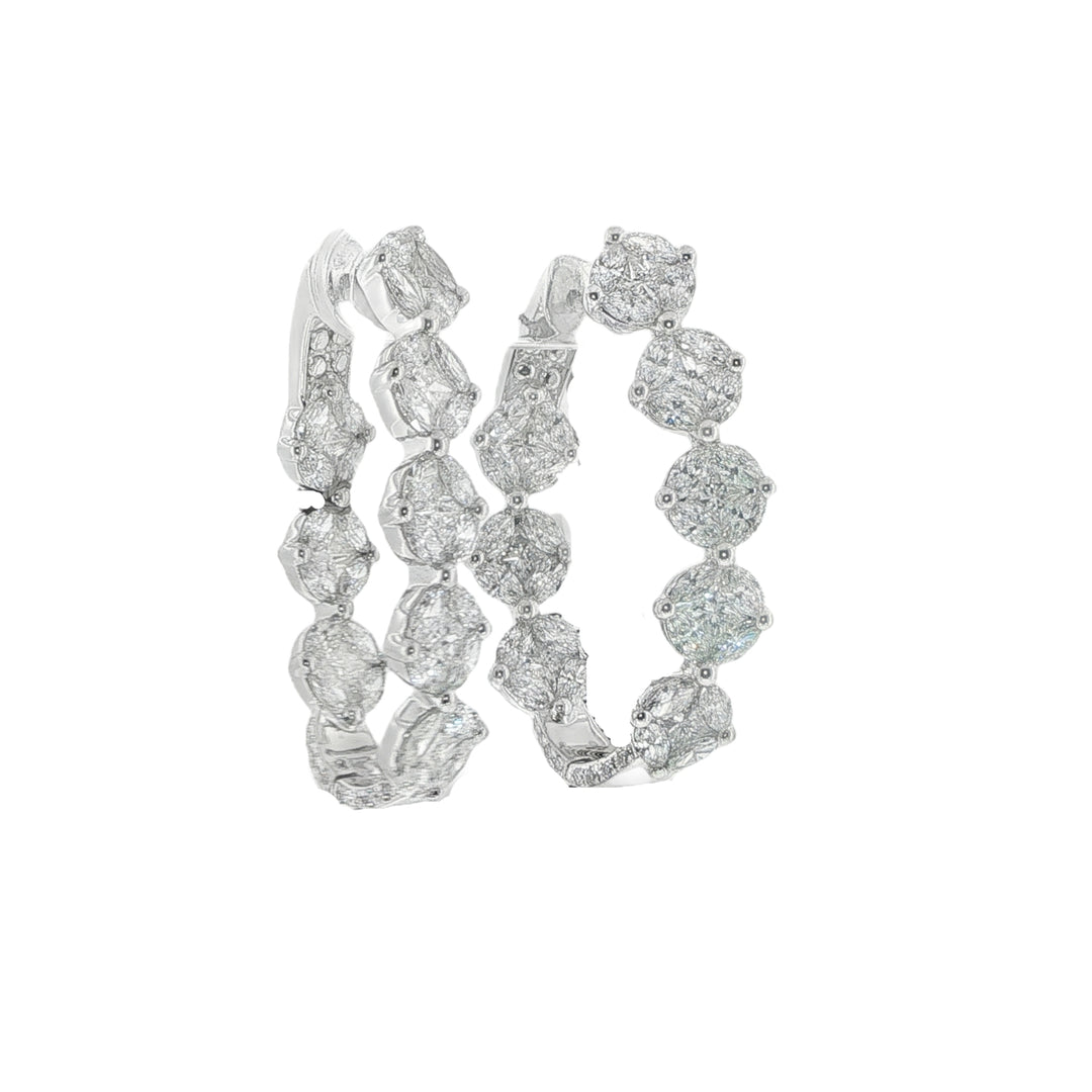 18K White Gold Inside Out Hoops With Diamond Clusters