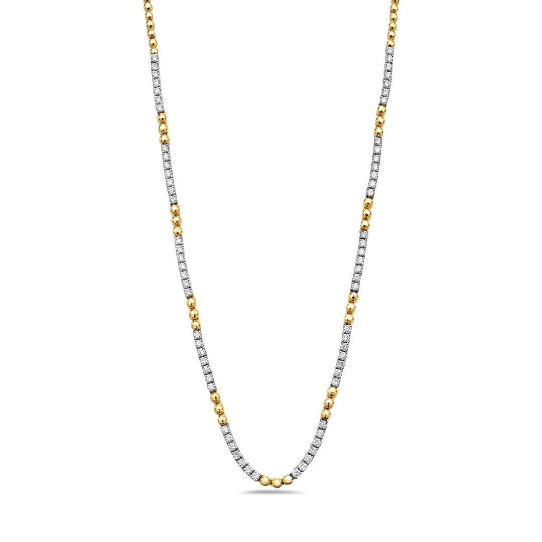 14K Yellow and Gold Diamond Half Way Tennis Necklace