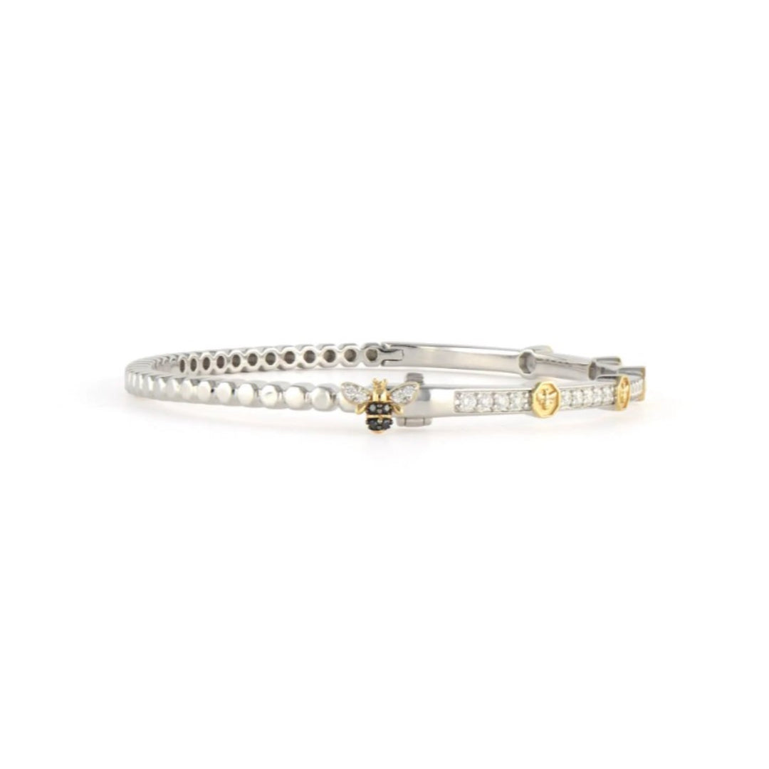 Two-Toned Honeycomb Black Diamond And Diamond Bangle