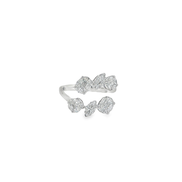 18K White Gold Double Row Ring With Fancy Shaped Illusion Set Diamonds - Size 7.5