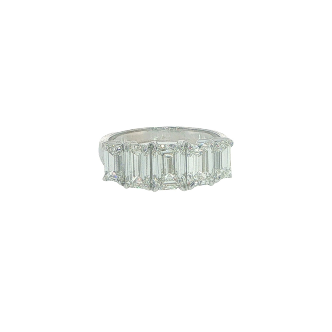 18K White Gold Ring With 5 GIA Certified Emerald Cut Diamonds Weighing 3.48cts - Size 6.5