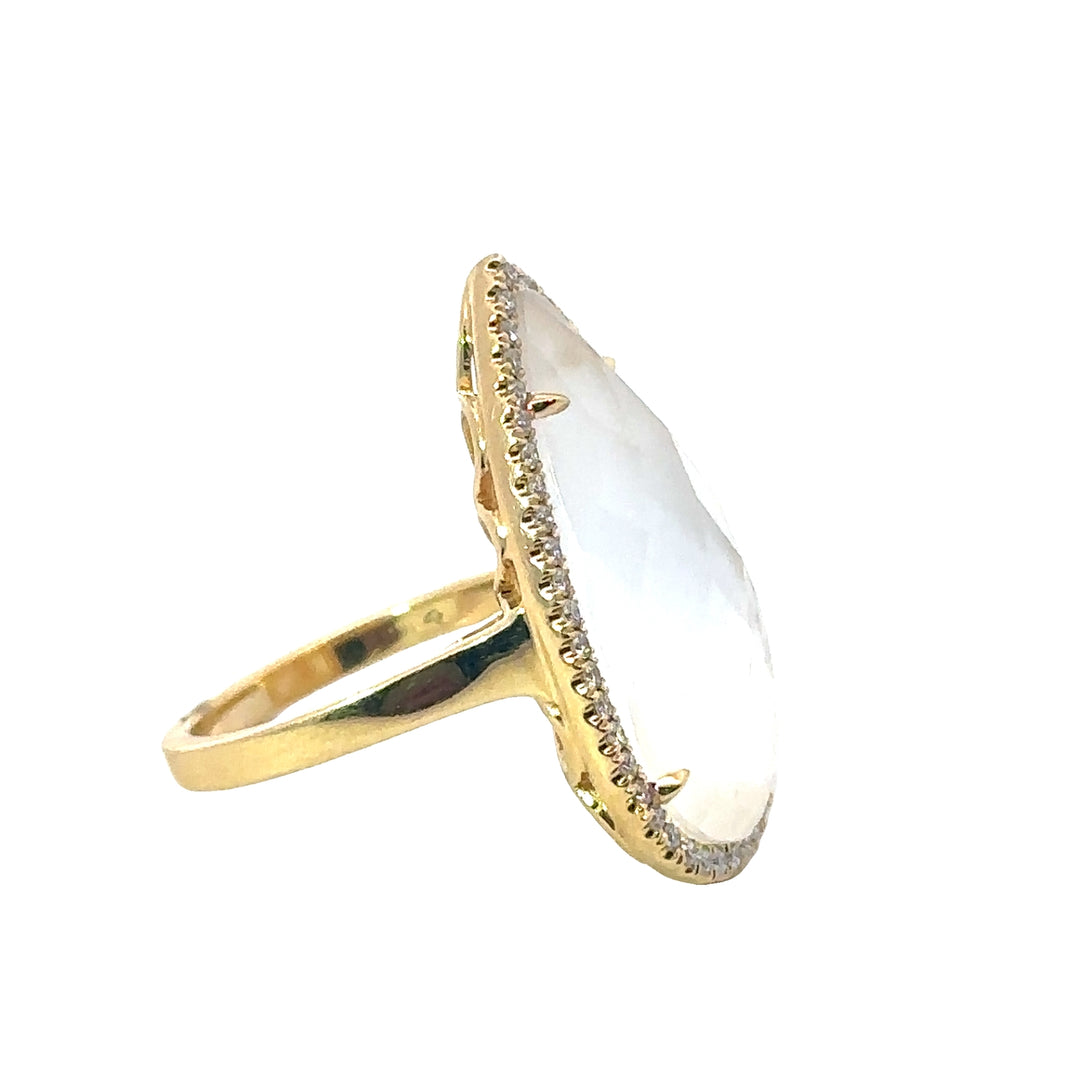 Quartz Over Mother of Pearl With Diamond Halo Ring
