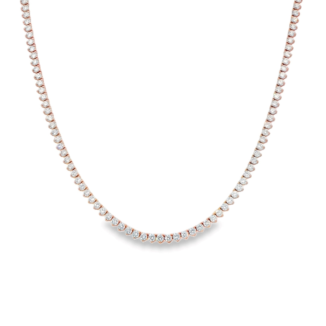 14K Rose Gold 3 Prong Diamond Tennis Necklace Weighing 6.50cts -16.75"