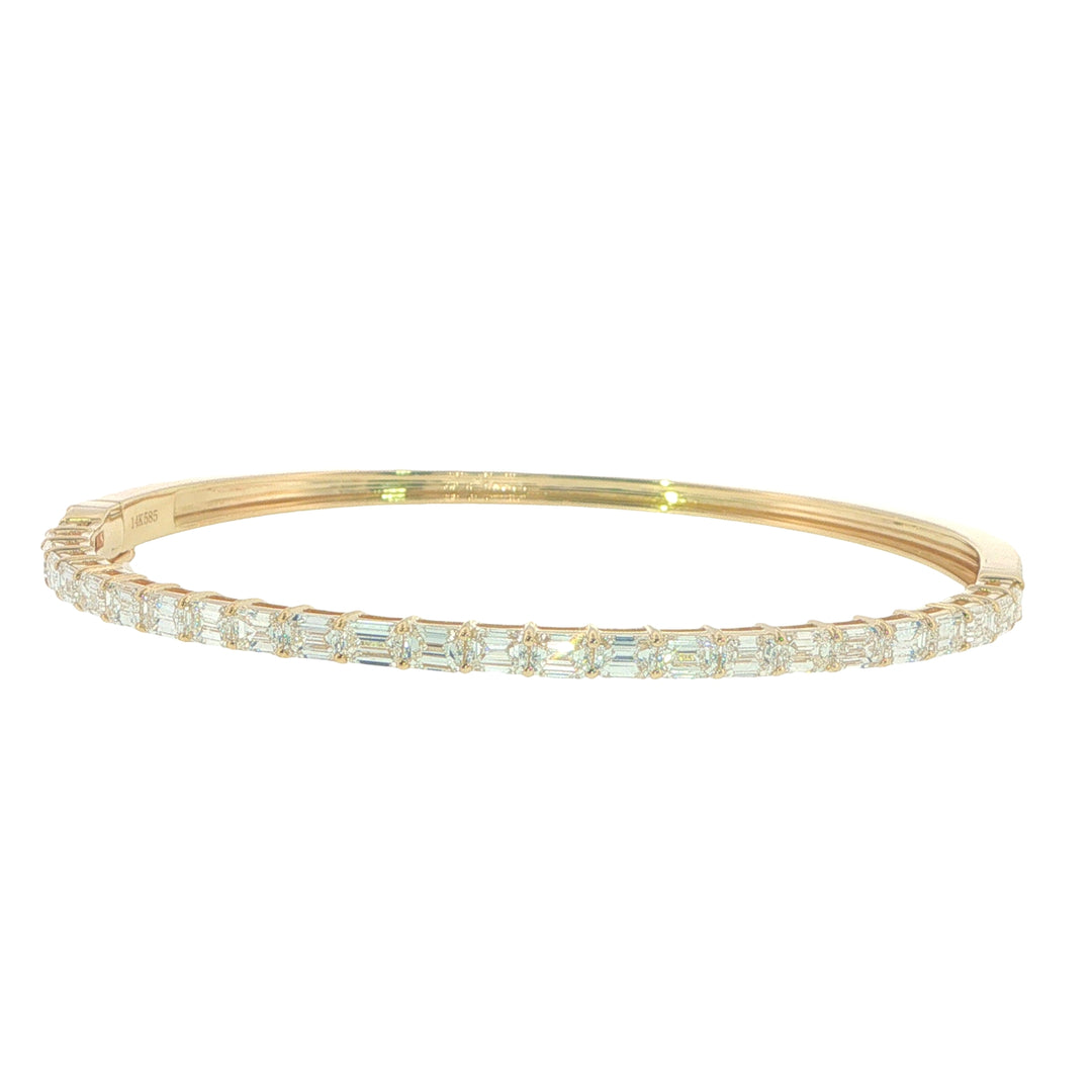 14K Yellow Gold Emerald Cut Diamond Bangle - 7"