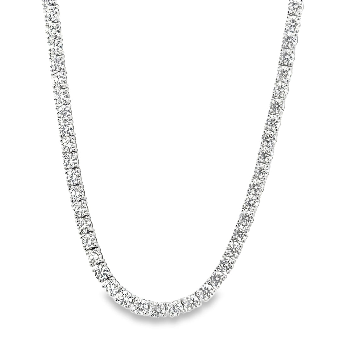 14K White Gold Diamond Tennis Necklace Weighing 13.39cts - 17"