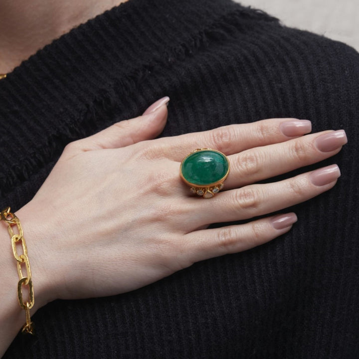Oval Cabochon Emerald Ring