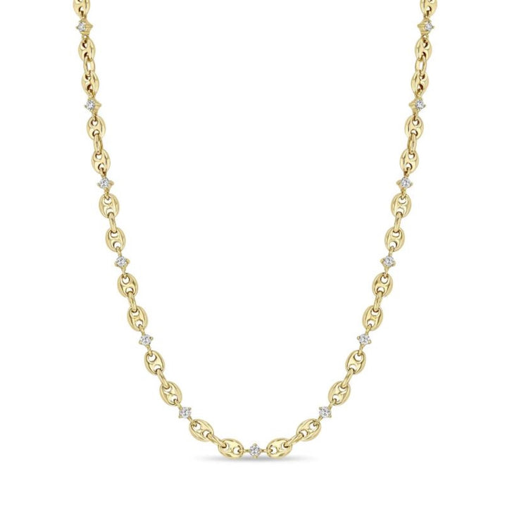 Small Puffed Mariner Chain Necklace With Diamonds