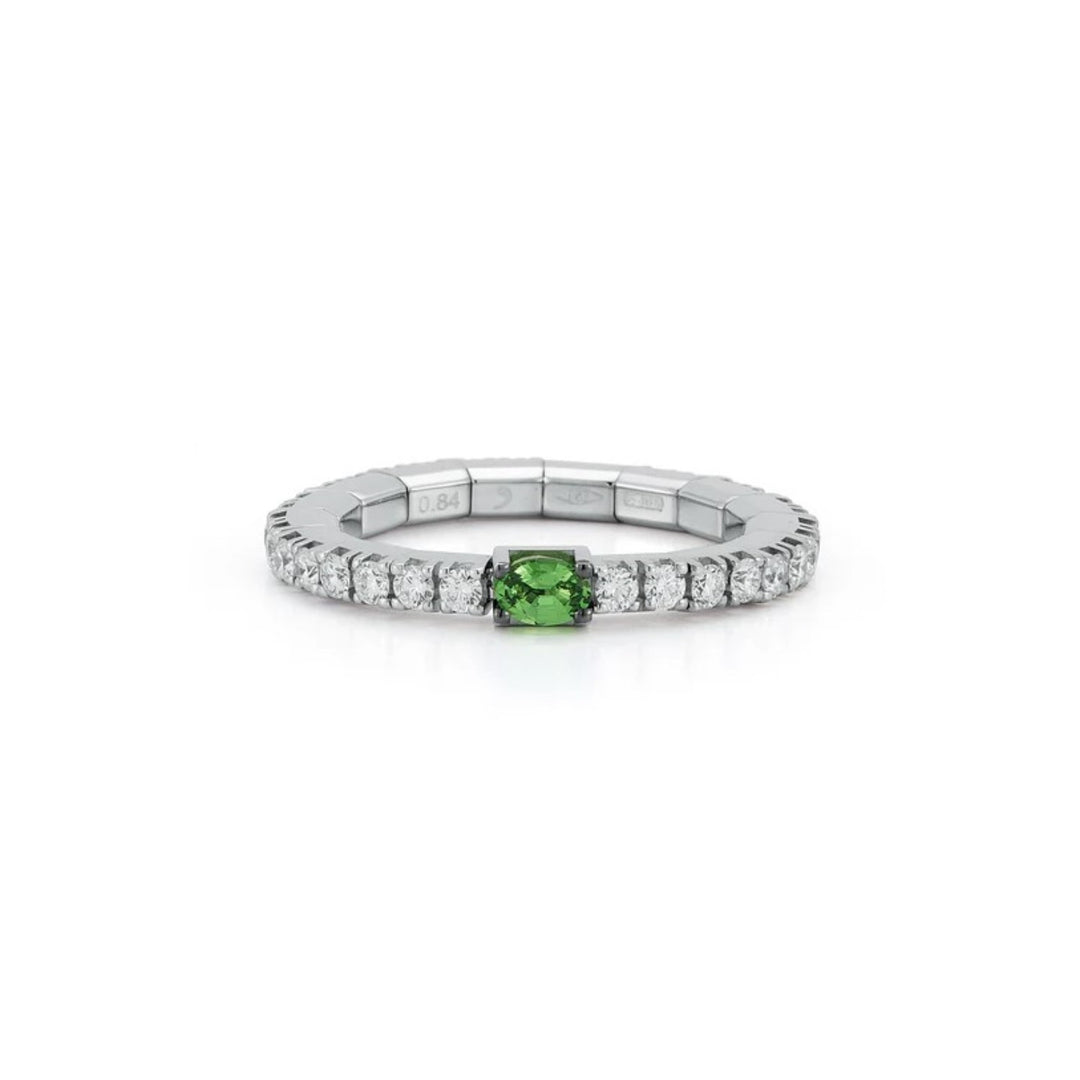 Diamond Stretch Ring With Oval Tsvorite Center Stone