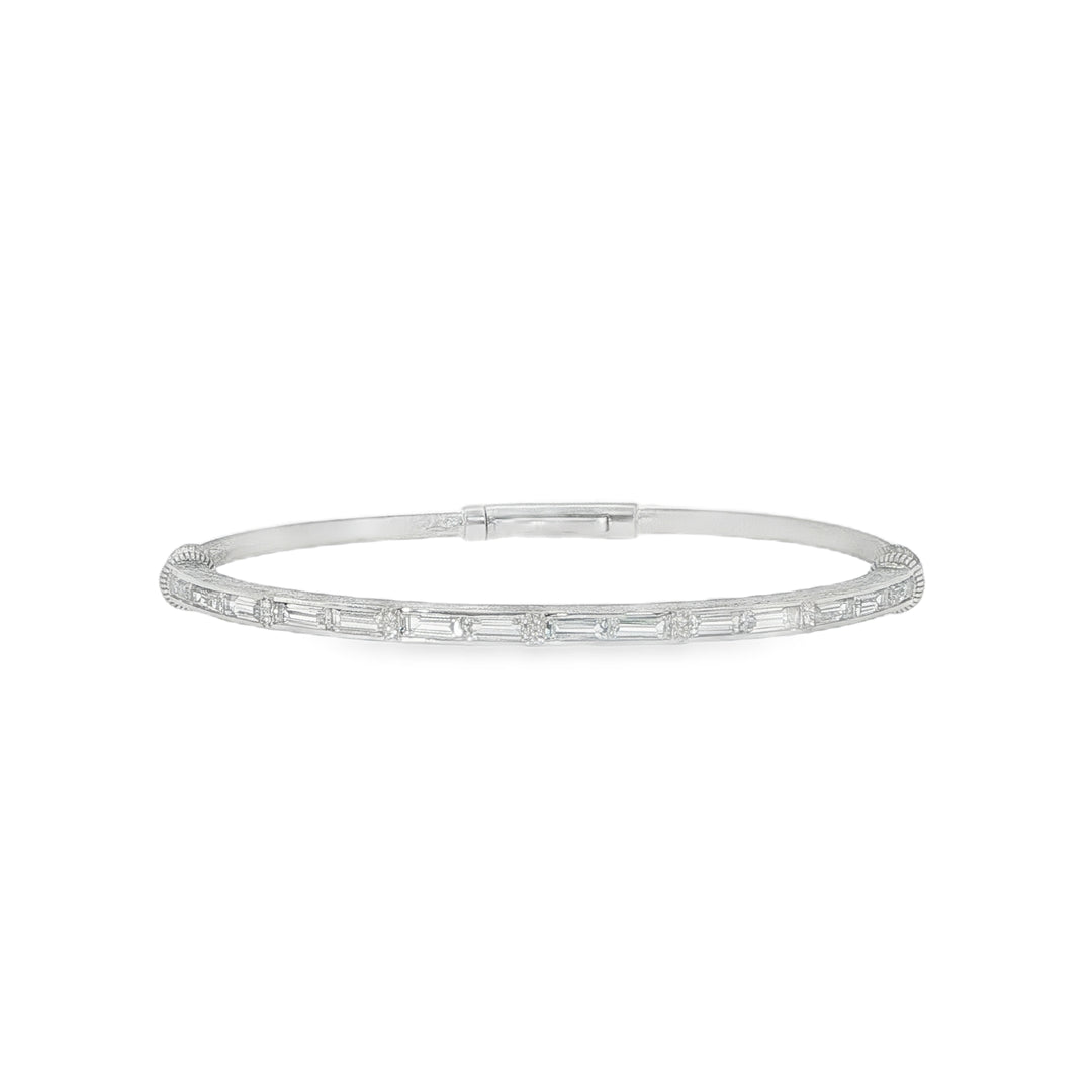 Sterling Silver Bracelet With White Topaz Baguettes - 6.5"