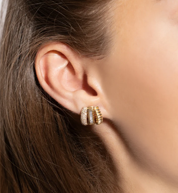 Fluted Trio Huggies With Baguette And Round Diamonds