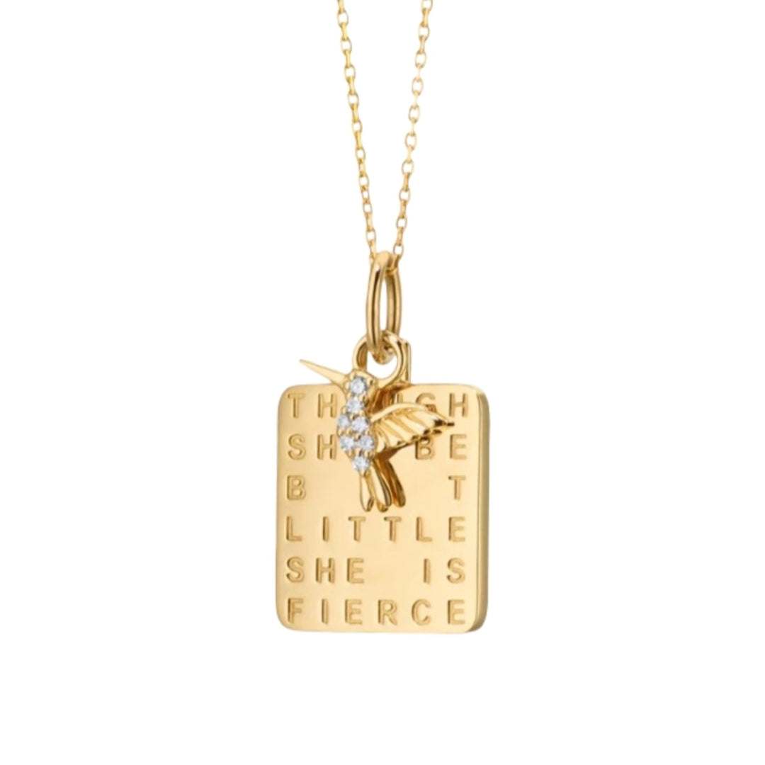 Square Quote Charm With A Diamond Hummingbird On A 17" Chain