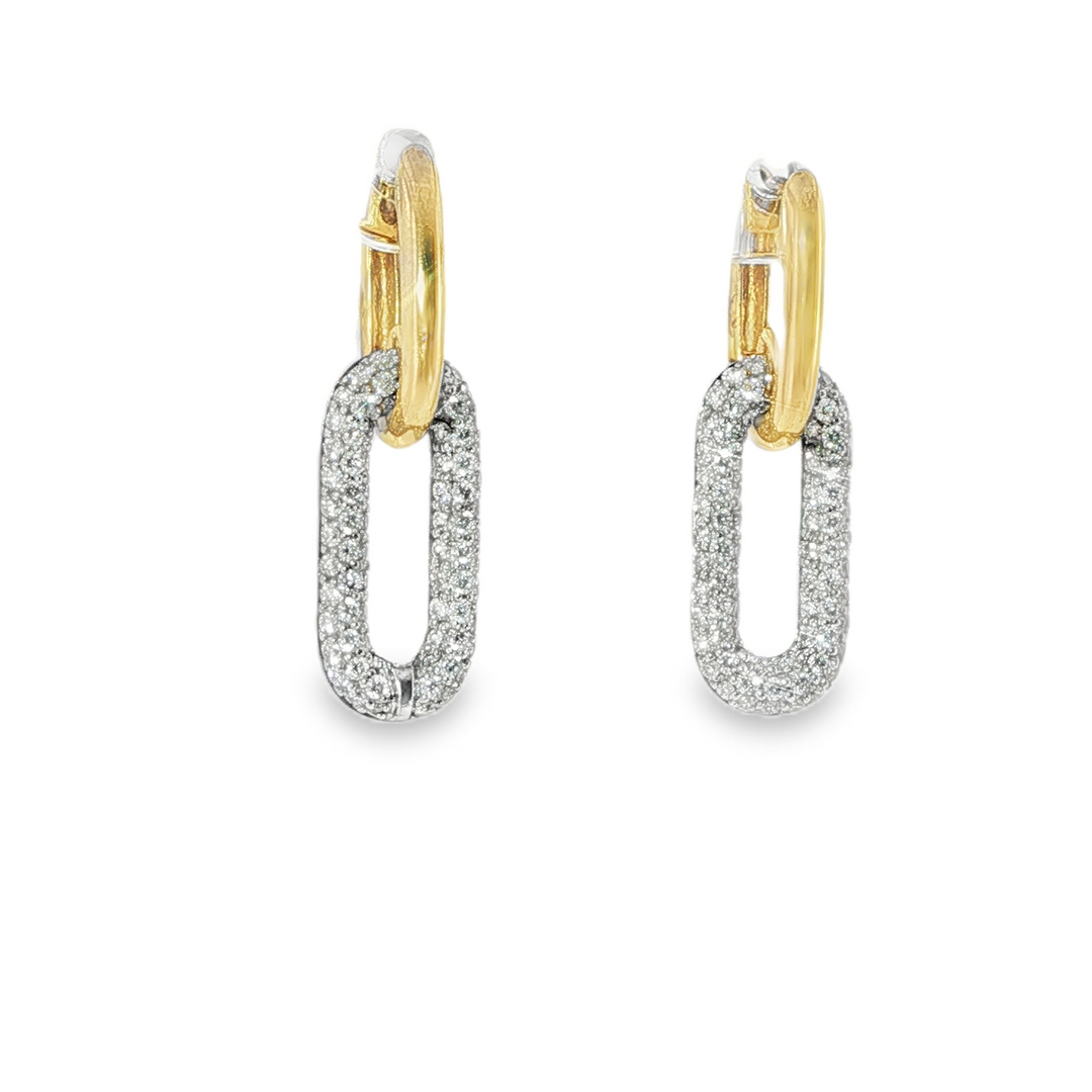 Yellow Gold Paperclip Huggies Featuring Pave Set Diamonds In White Gold