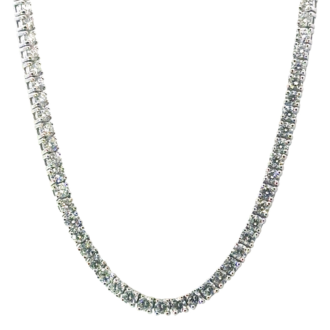14K White Gold Diamond Tennis Necklace Weighing 34.22cts - 28"