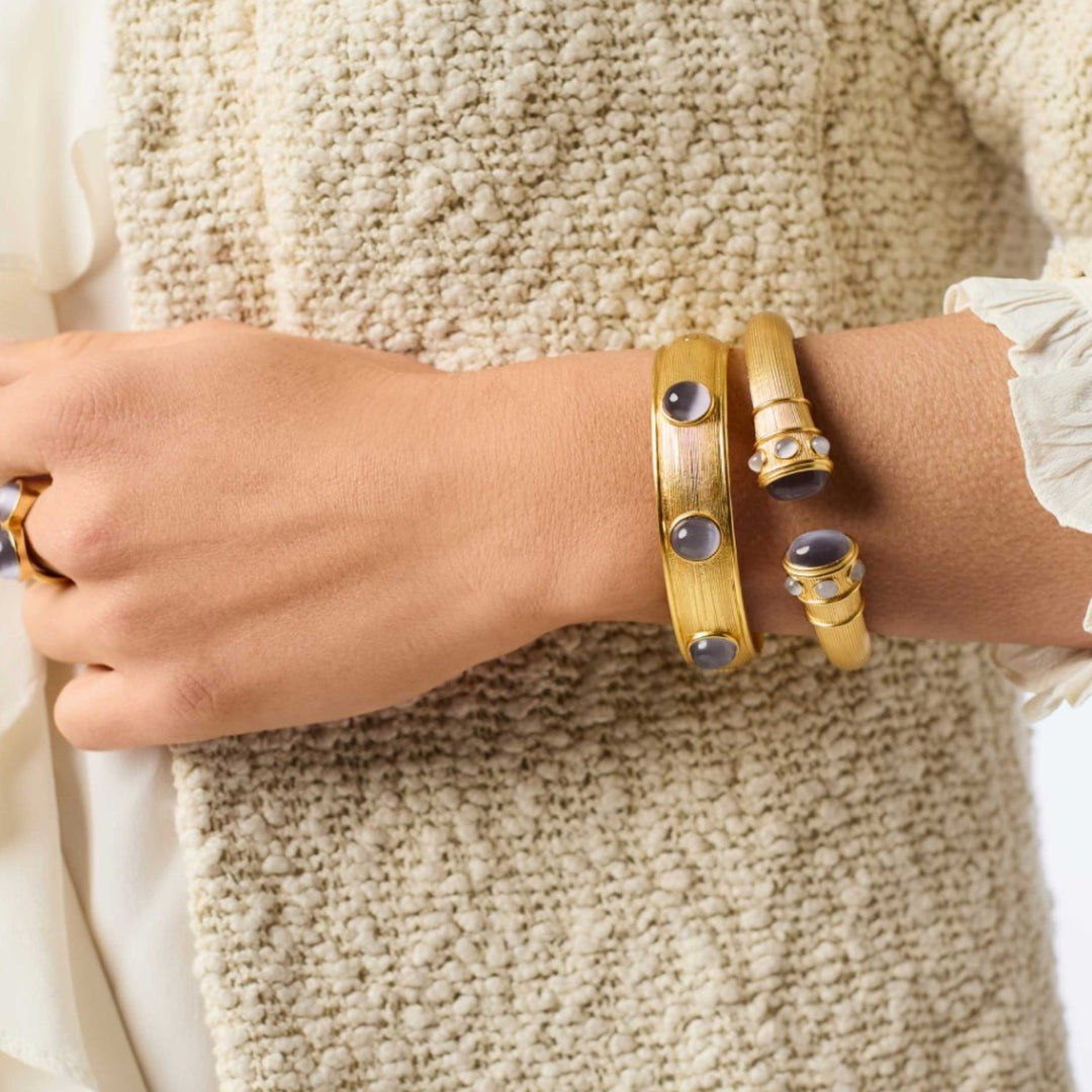 Cobblestone Demi Cuff With Blue Cat's Eye Stones