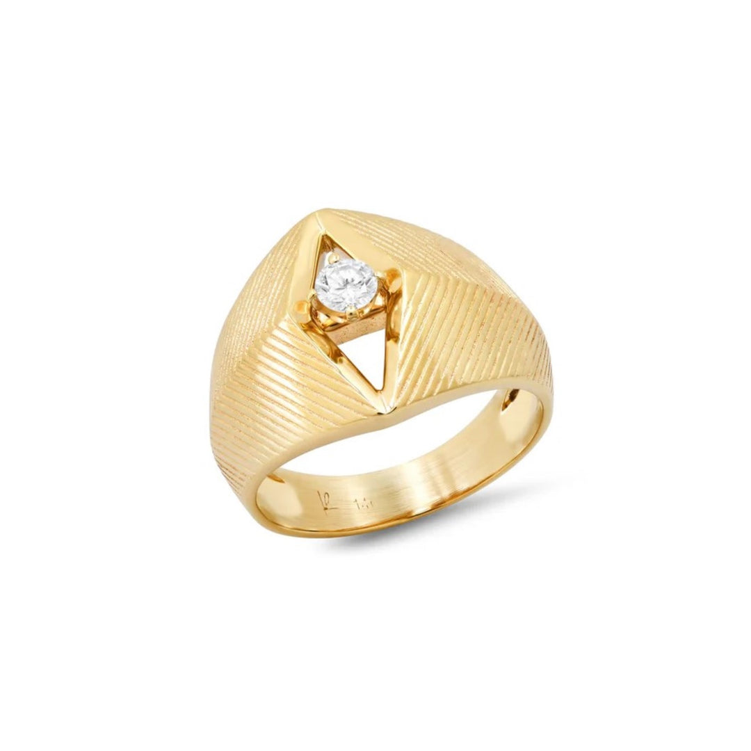 Rhombus Textured Ring With Center Diamond