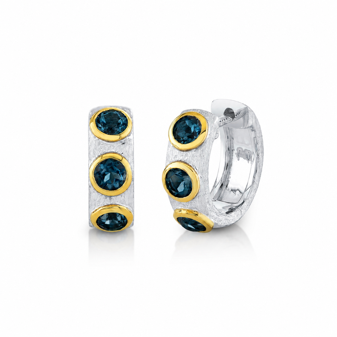 Sterling Silver Huggies With Bezel Set London Blue Topaz