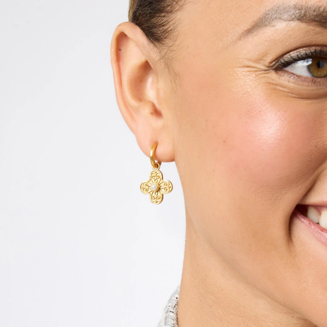 Malta Corinth Hoop & Charm Earring In Pearl