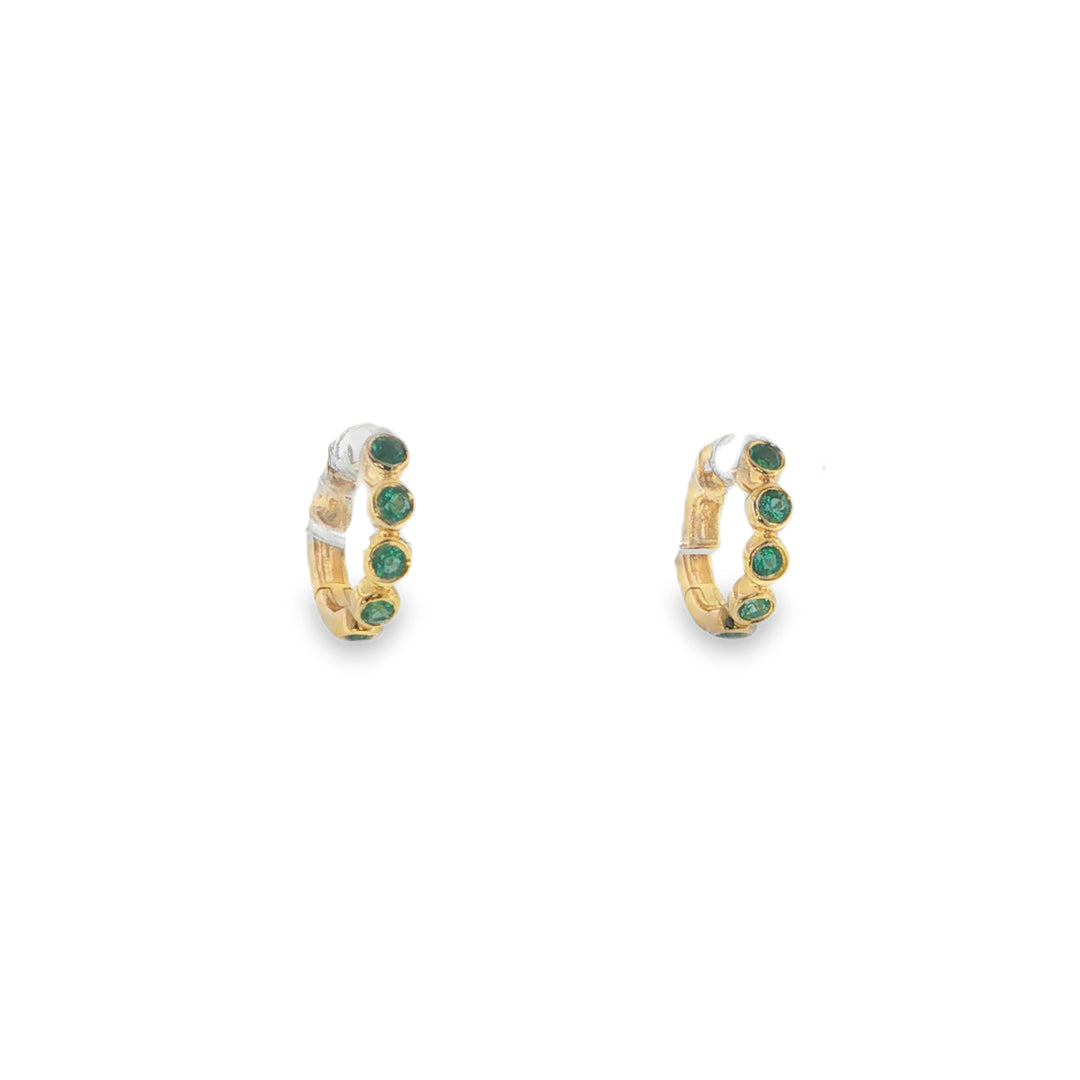 14K Yellow Gold Small Emerald Bezel Huggies