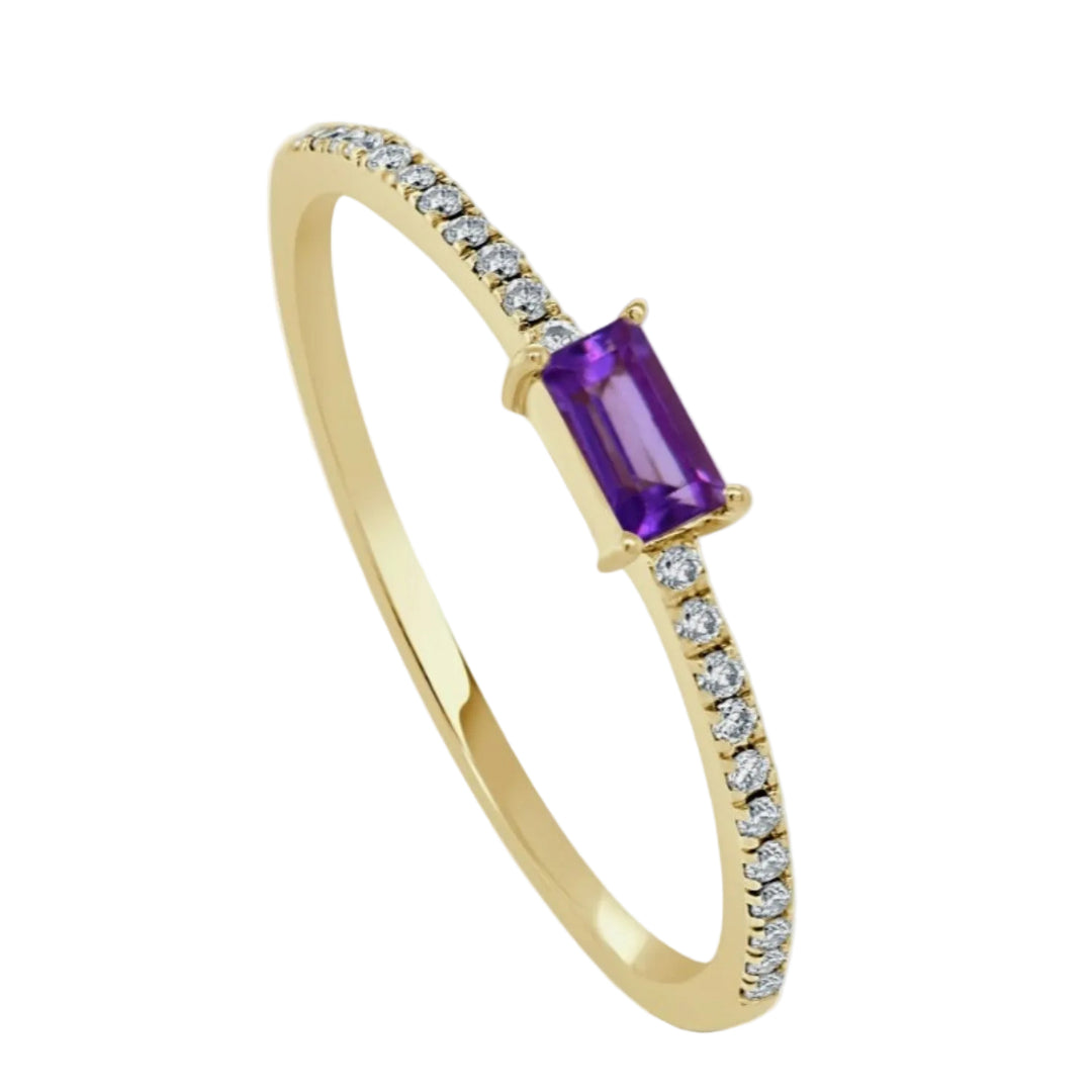 Amethyst and Diamond Birthstone Ring