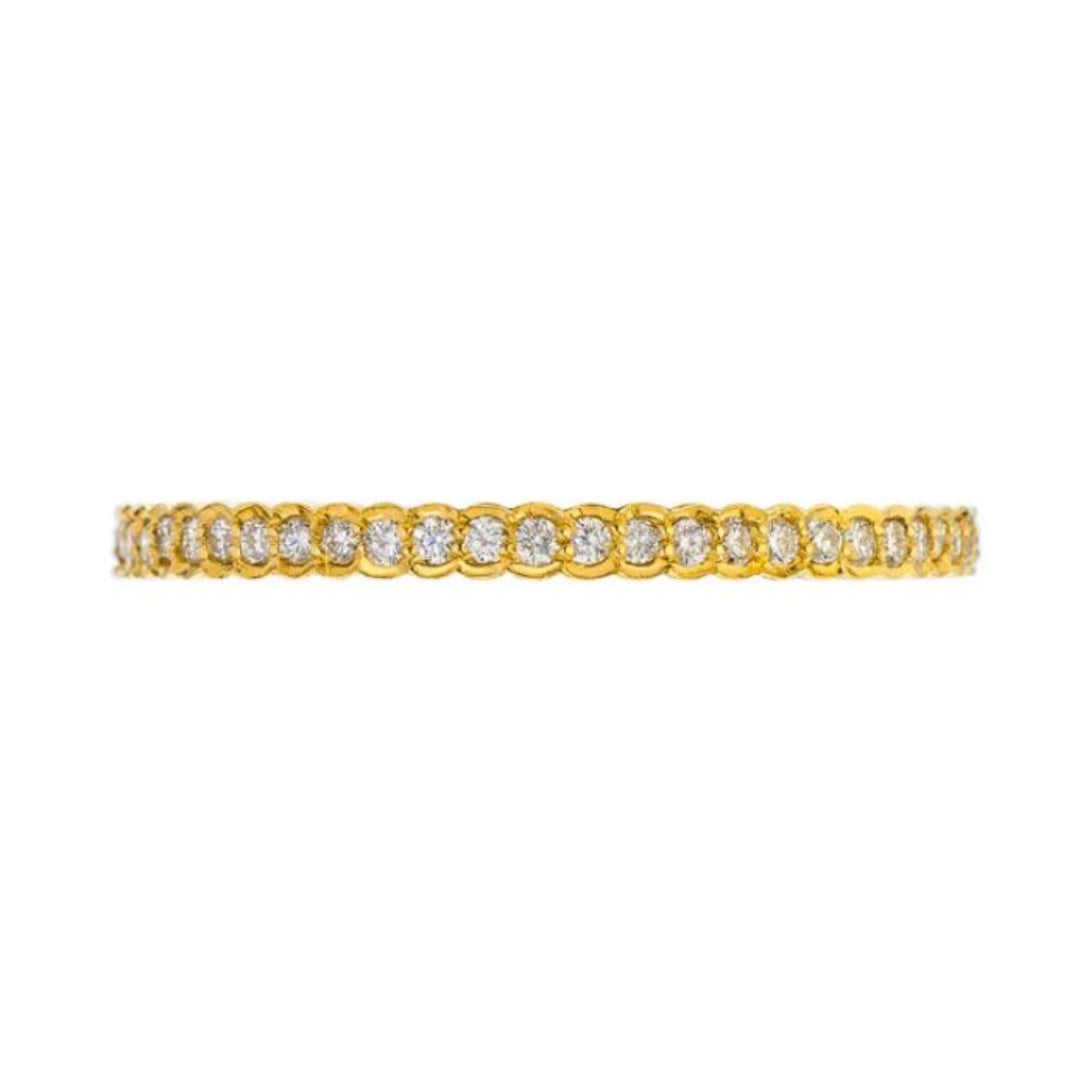 18K Yellow Gold Scallop Diamond Band - Size 6.5