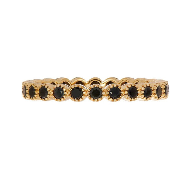 18K Yellow Gold Bezel Set Black Diamond Band - Size 6