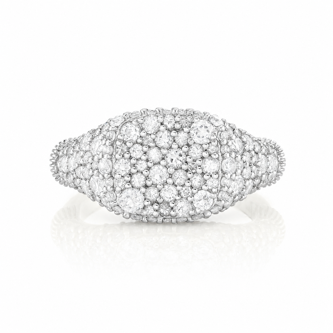 Sterling Silver Signet Ring With White Topaz - Size 4.5