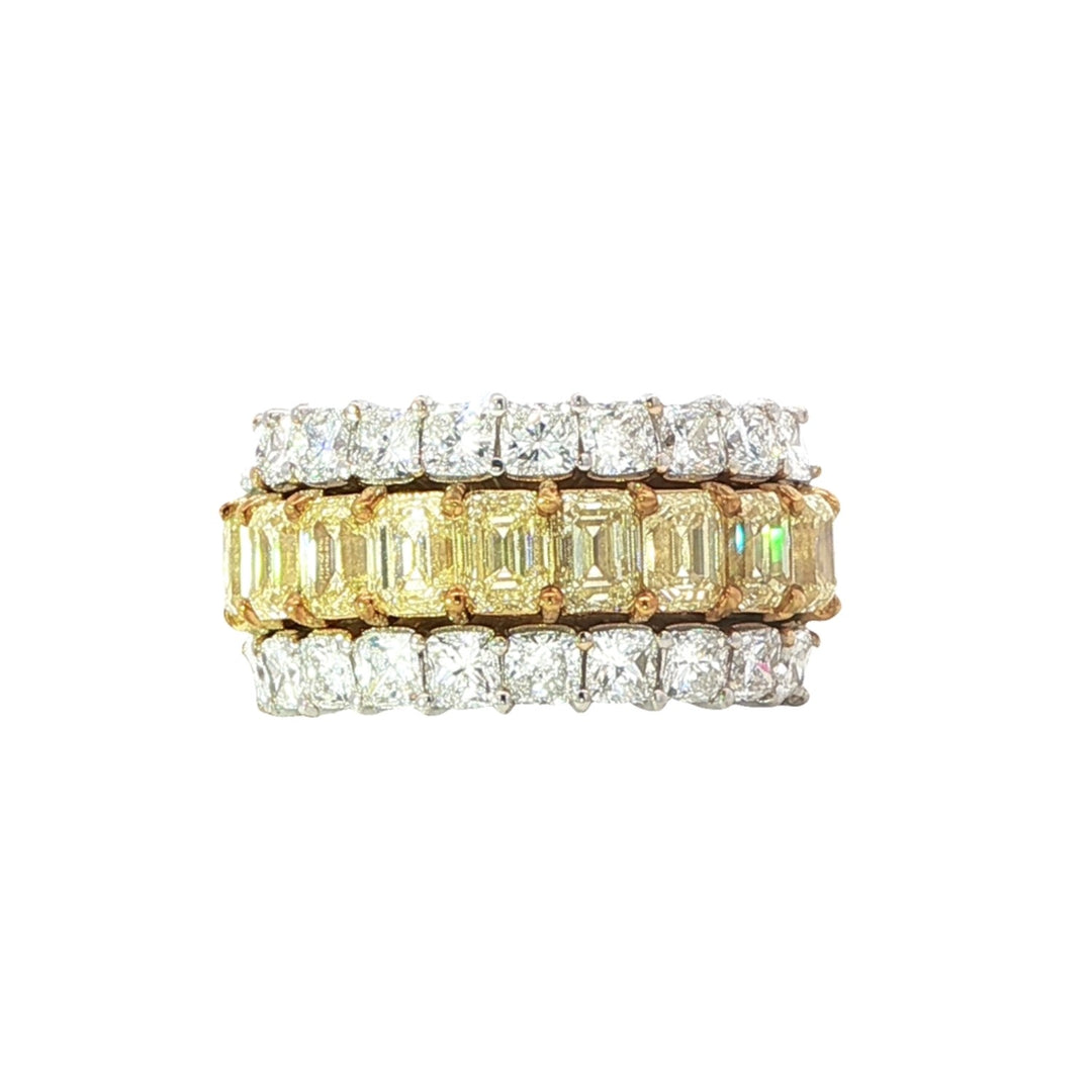 White Gold Eternity Ring With Fancy Yellow Diamonds and White Diamonds - Size 7