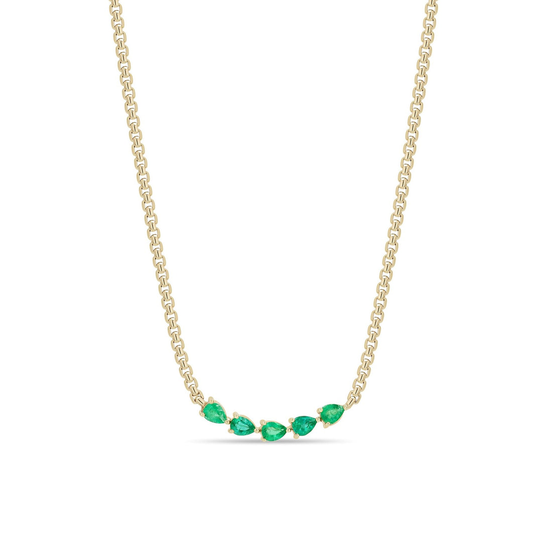 14K Yellow Gold Pear Shaped Emerald Station Necklace