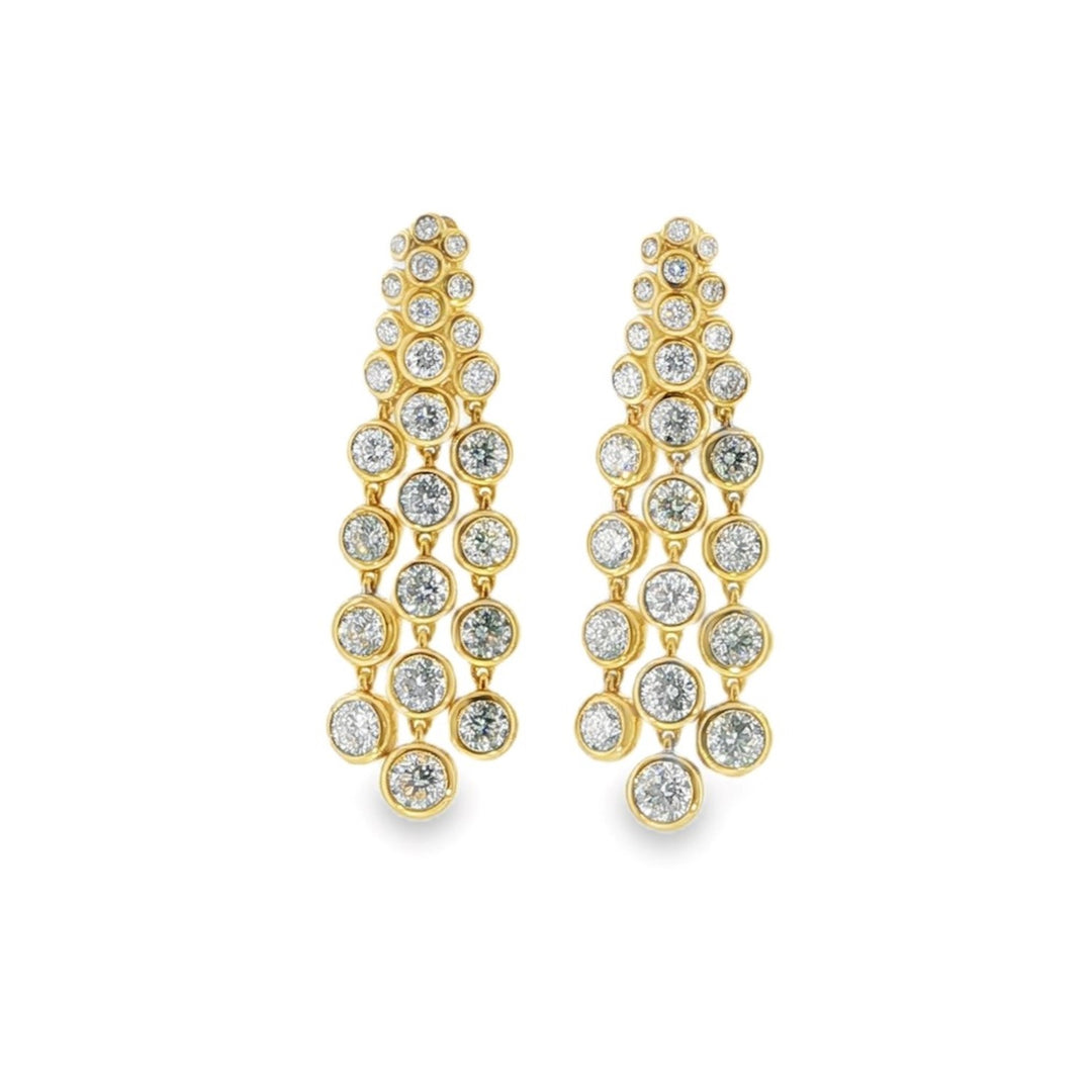 18K Yellow Gold Waterfall Three Row Diamond Earrings