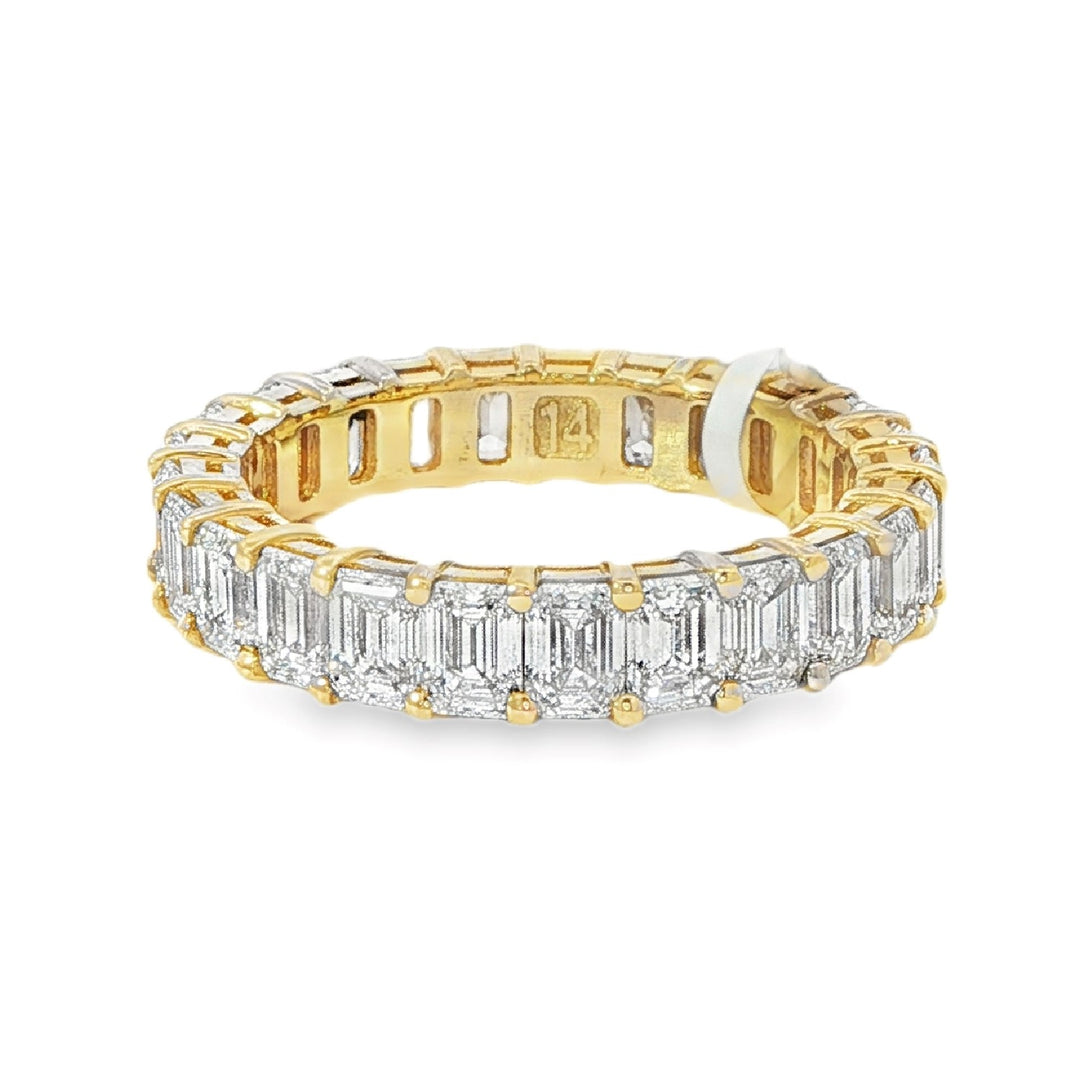 Yellow Gold Diamond Eternity Band With Emerald Cut Stones Weighing 3.85cts - Size 6.25