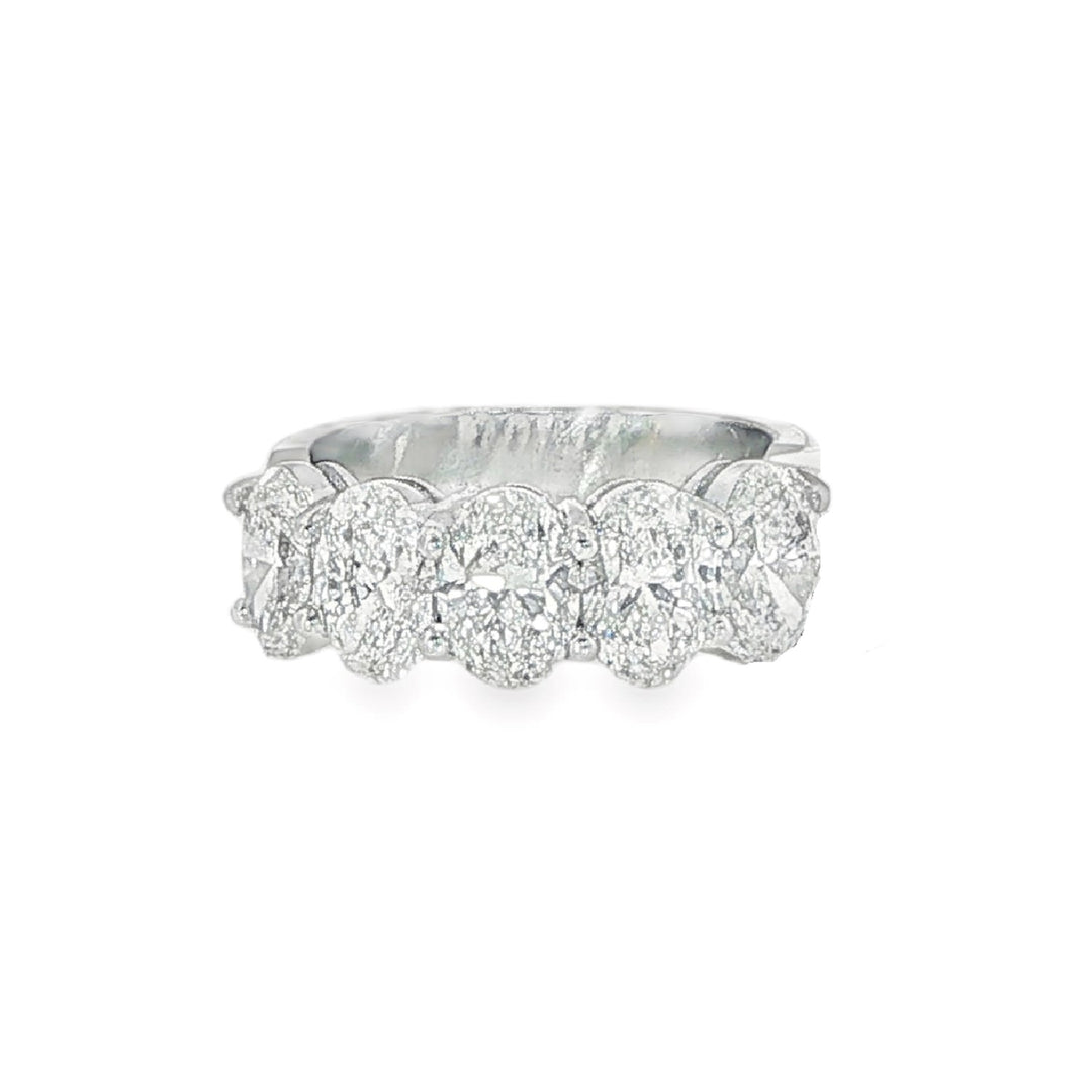 White Gold Diamond Band With 5 Oval Diamonds Weighing 3.91cts - Size 6.25