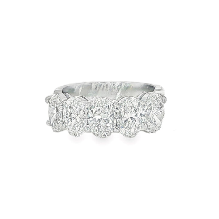 White Gold Diamond Band With 5 Oval Diamonds Weighing 3.91cts - Size 6.25