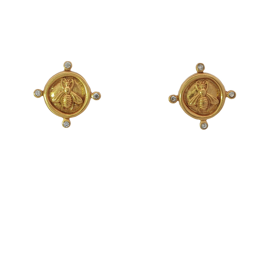 Bee Cameo Stud Earring With Cubic Zirconia Accents