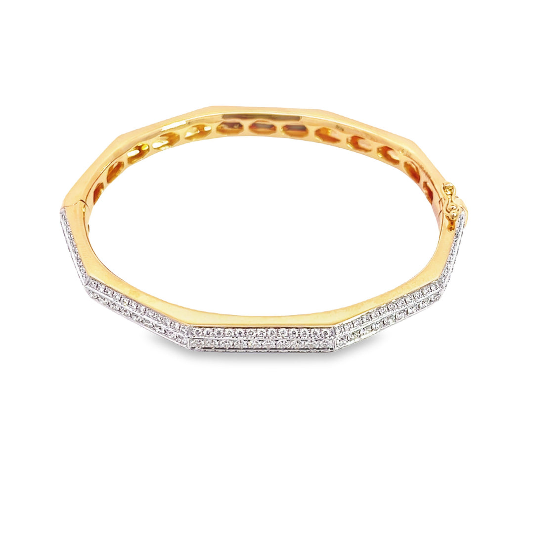 Yellow Gold Triple Strand Diamond Bangle With Geometric Design