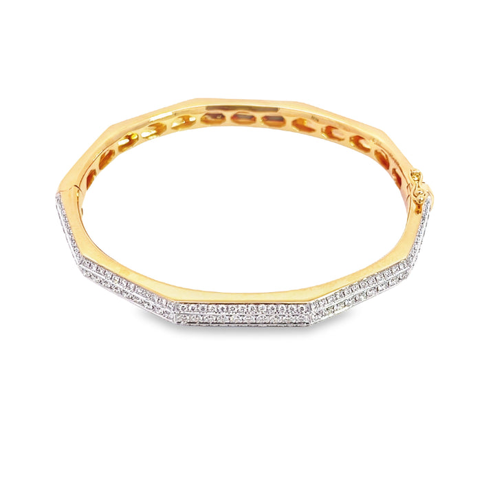 Yellow Gold Triple Strand Diamond Bangle With Geometric Design