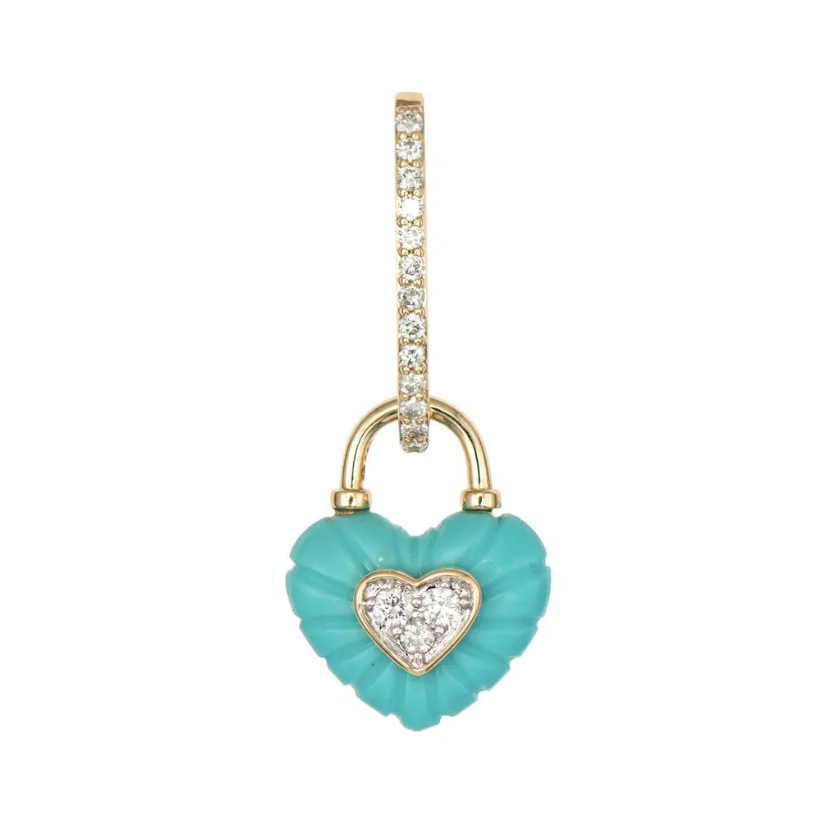 Carved Turquoise Double Sided Heart Charm - Single