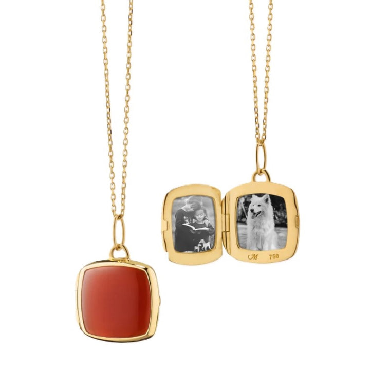 Slim Cushion "Viv" Locket Necklace With Carnelian - 17"