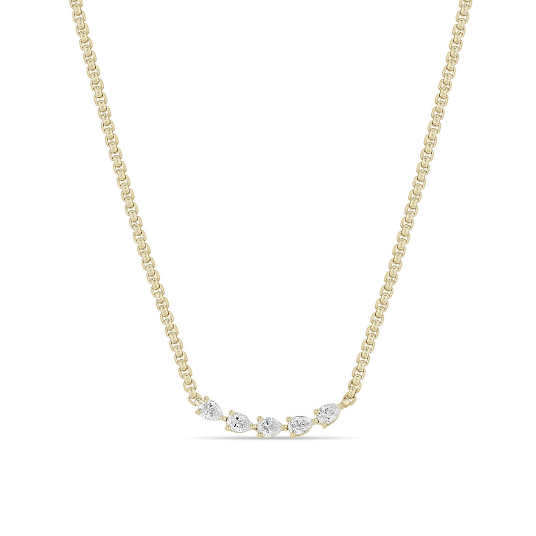 Pear Diamond Station Tennis Necklace With Small Box Chain