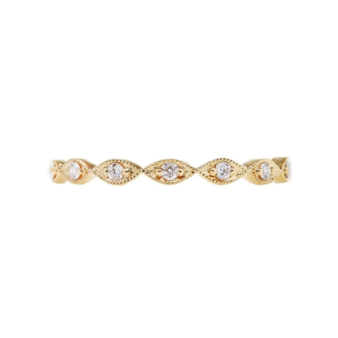 18K Yellow Gold Marquise Shape Eternity Ring with 0.155cts of Round White Diamonds - Size 6
