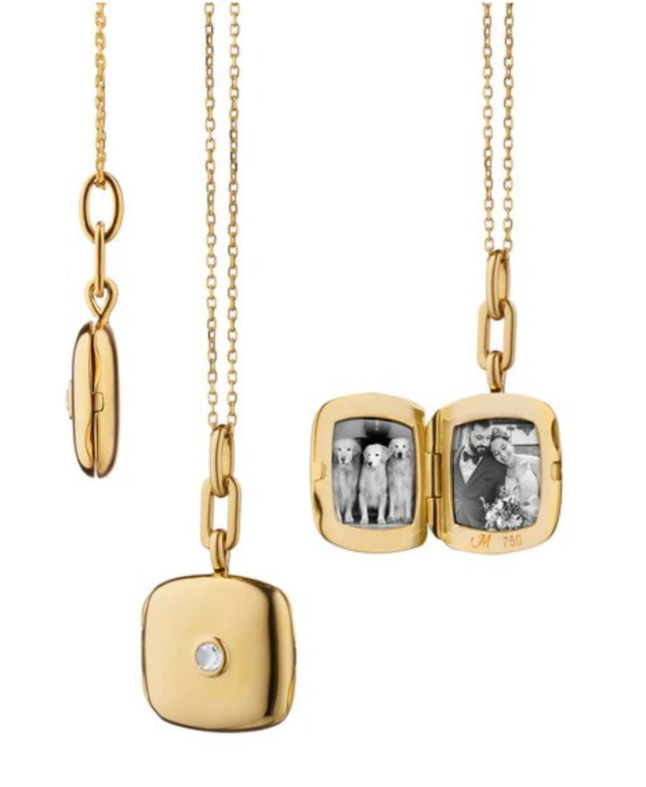 Slim "Viv" Gold Locket Necklace with Diamond