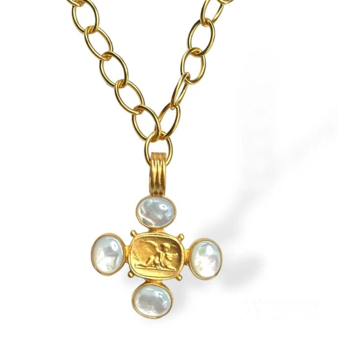 Mother Of Pearl Guardian Angel Cabochon Necklace