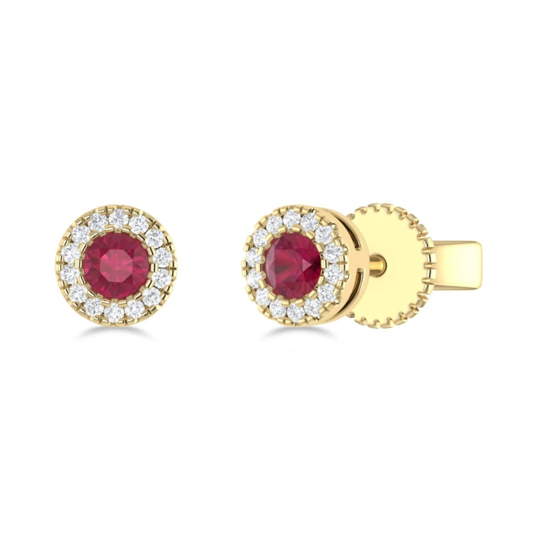 Ruby Circle Studs With Diamond Halo