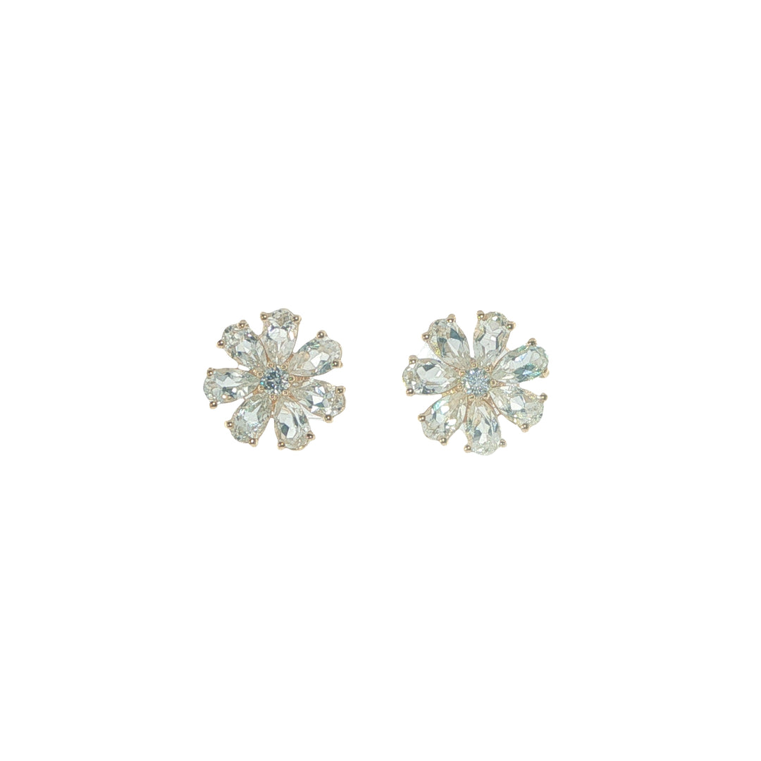 14K Yellow Gold White Topaz Flower Petal Studs