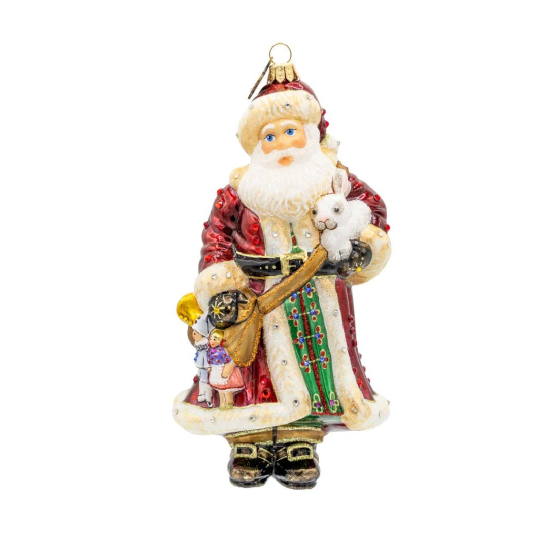 Santa's Arm Full Of Gifts Glass Ornament