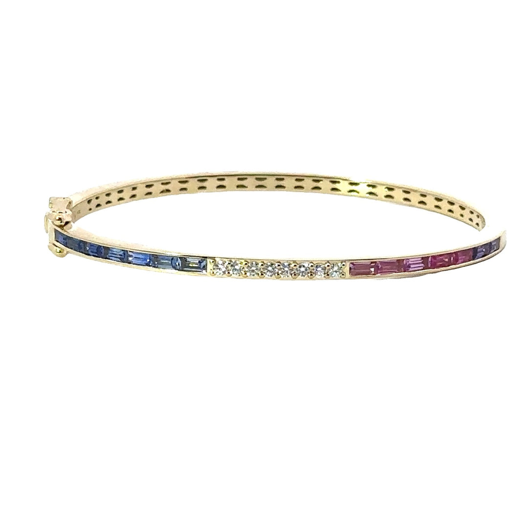 Classic Ombre Sapphires and Diamond Baguette Bangle