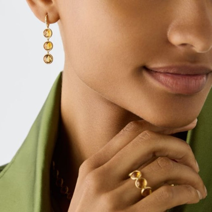Jaipur Collection Drop Earrings With Bezel Set Yellow Quartz Accented By Diamonds