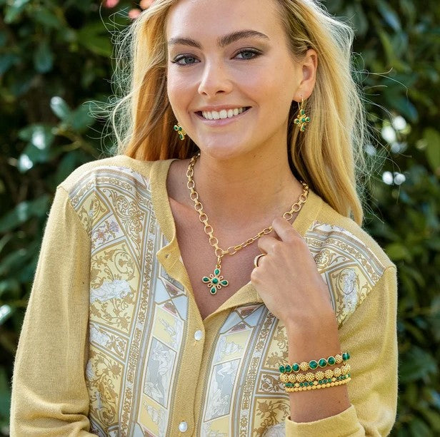 Berry Gem Petite Hinged Bangle With Malachite Gems
