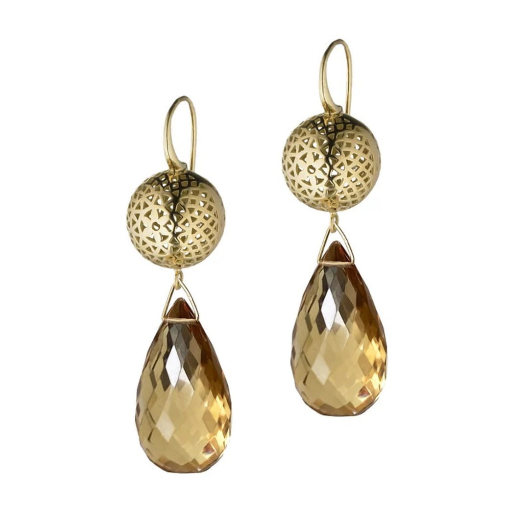 Citrine Drop Earrings With Crownwork Ball