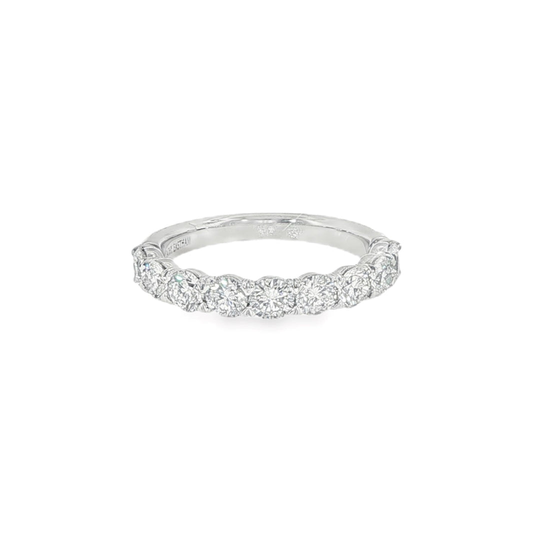 18K White Gold Silk Prong Half Round Half Eternity Band - Size 6